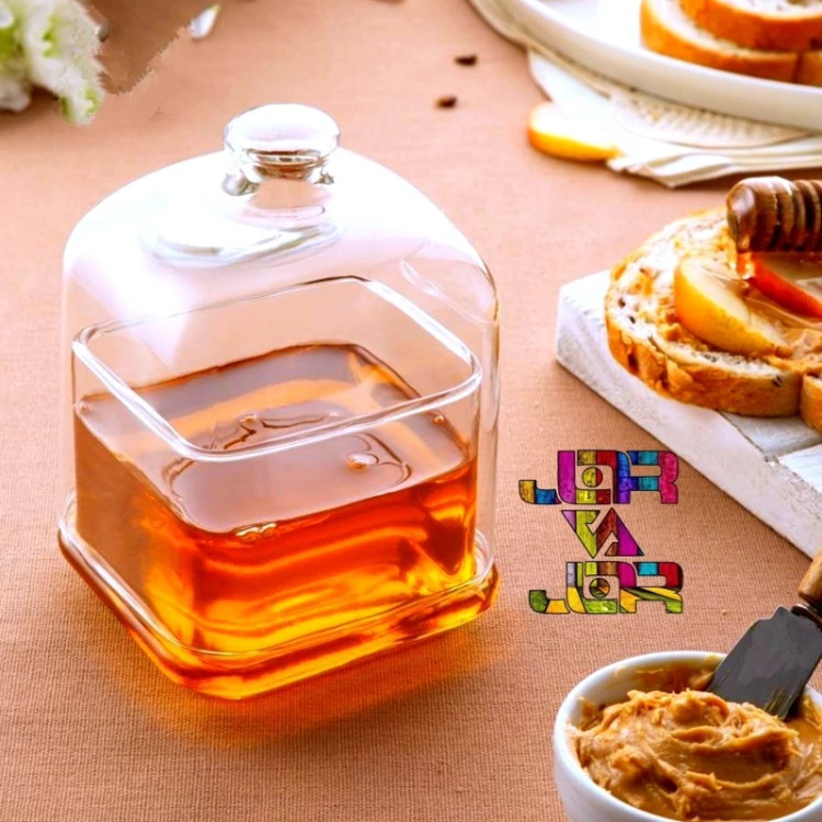 بانکه ظرف شیشه ای و تنقلات خوری عسل خوری مربع، هرمی و دایره دو سایز یک عددی