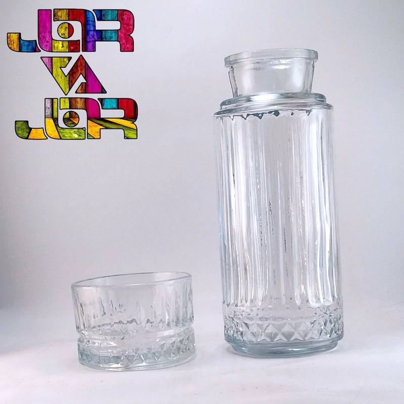 بطری لیوان دار ، پارچ شب ، لوکس ، گیلاس خوری 800 سی سی بلور شفاف ( کادویی )