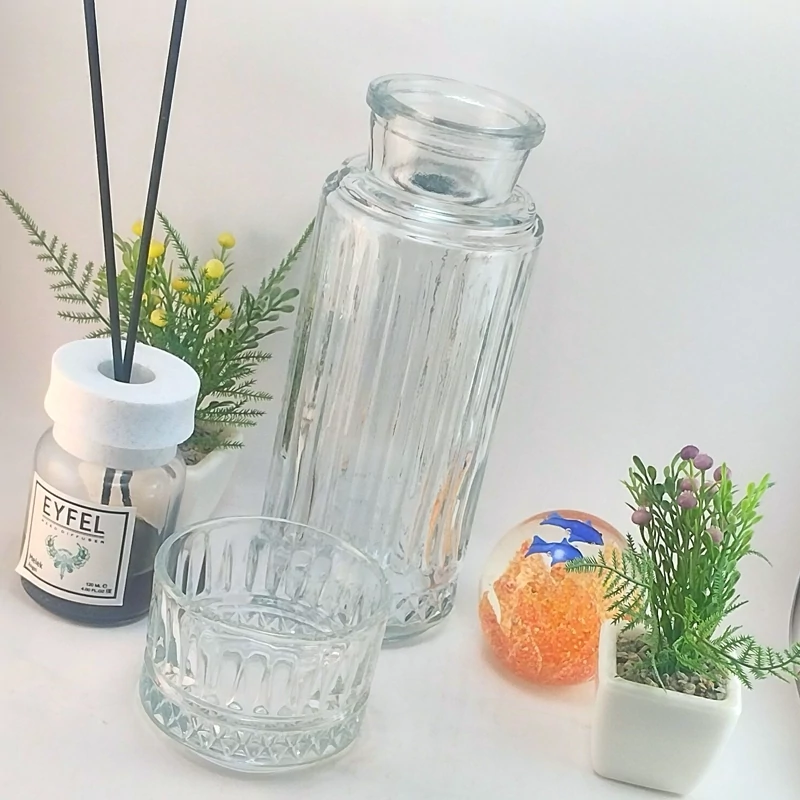بطری لیوان دار ، پارچ شب ، لوکس ، گیلاس خوری 800 سی سی بلور شفاف ( کادویی )