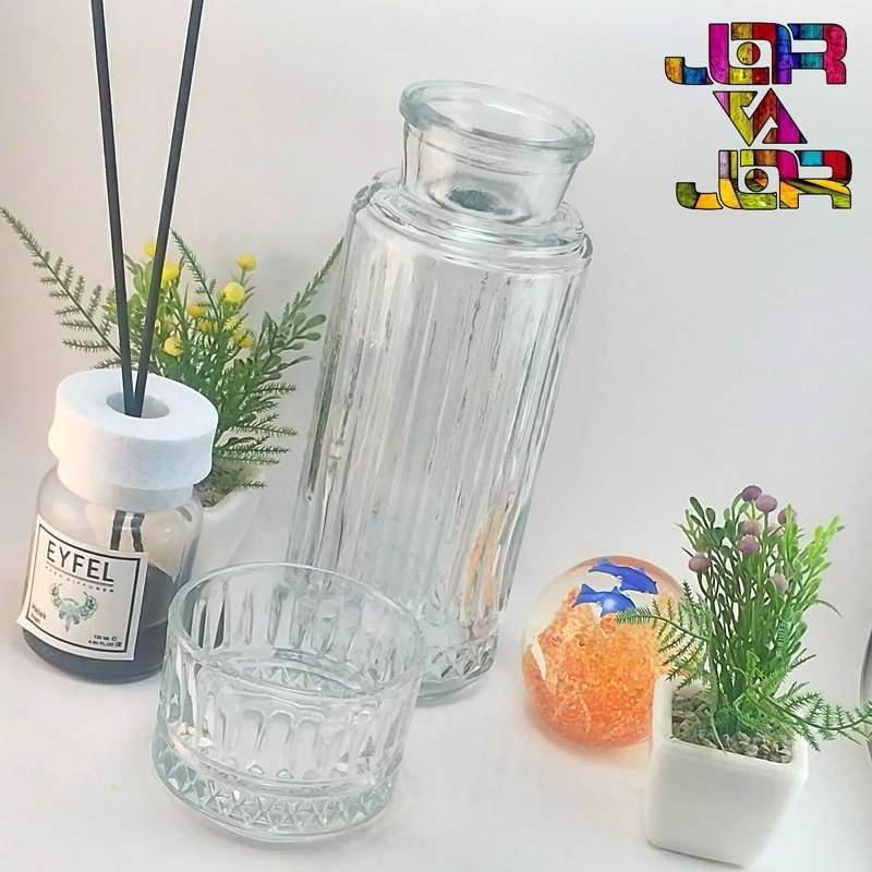 بطری لیوان دار ، پارچ شب ، لوکس ، گیلاس خوری 800 سی سی بلور شفاف ( کادویی )
