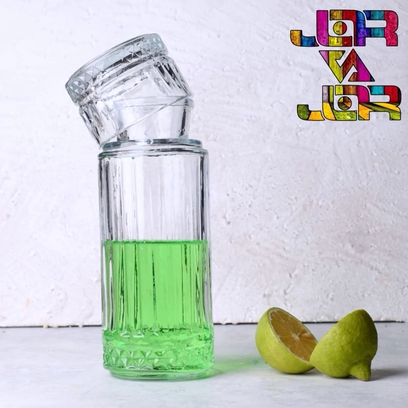 بطری لیوان دار ، پارچ شب ، لوکس ، گیلاس خوری 800 سی سی بلور شفاف ( کادویی )