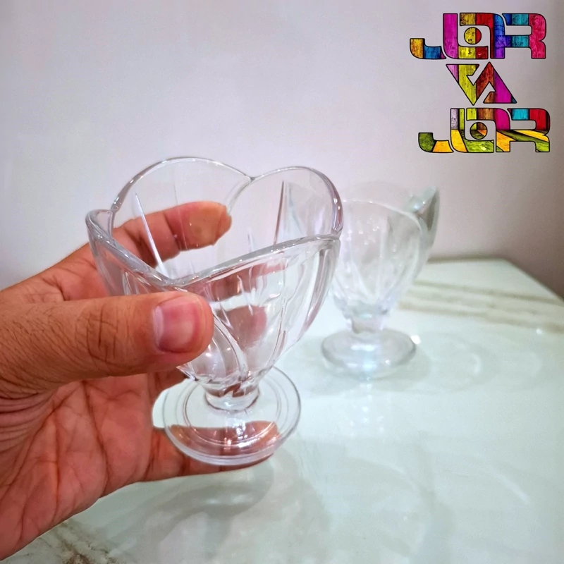 کاسه پایه دار بستنی خوری ژله خوری طرح لاله 6 عددی سفید ارسال رایگان