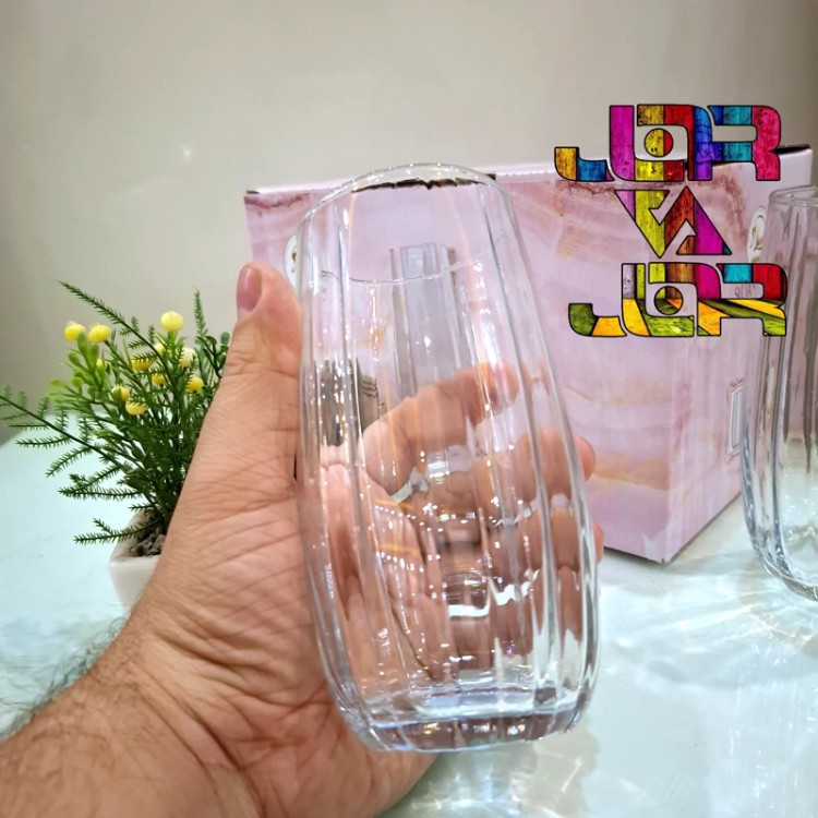 لیوان لوکس سیلوان خوش فرم 6 عددی ساچی سفید و شفاف پنجره