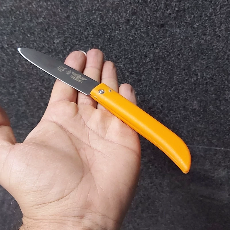 چاقو استیل تاشو تیز حیدری دسته زرد (چاقو جیبی ، چاقو آشپزخانه)