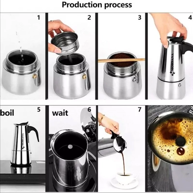 موکاپات 4 کاپ استیل اسپرسو ساز روگازی(قهوه جوش دستی)اسپرسو میکرEspresso maker موکاپات 4نفره