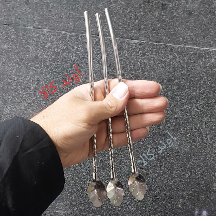 قاشق نی دار استیل طرح برگ فرچه دار6تایی شربت استیل نگیر رنگ ثابت(6تایی)