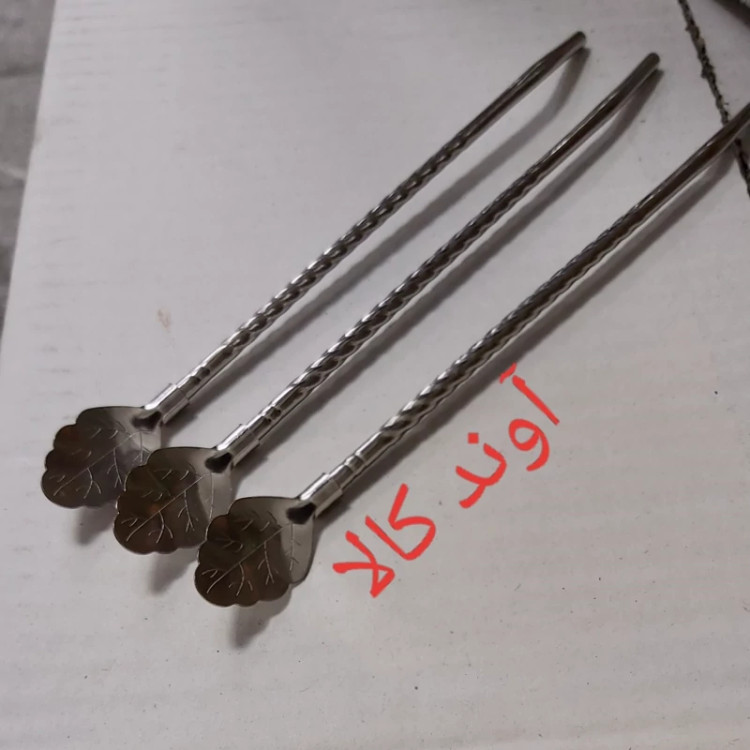 قاشق نی دار استیل طرح برگ فرچه دار6تایی شربت استیل نگیر رنگ ثابت(6تایی)