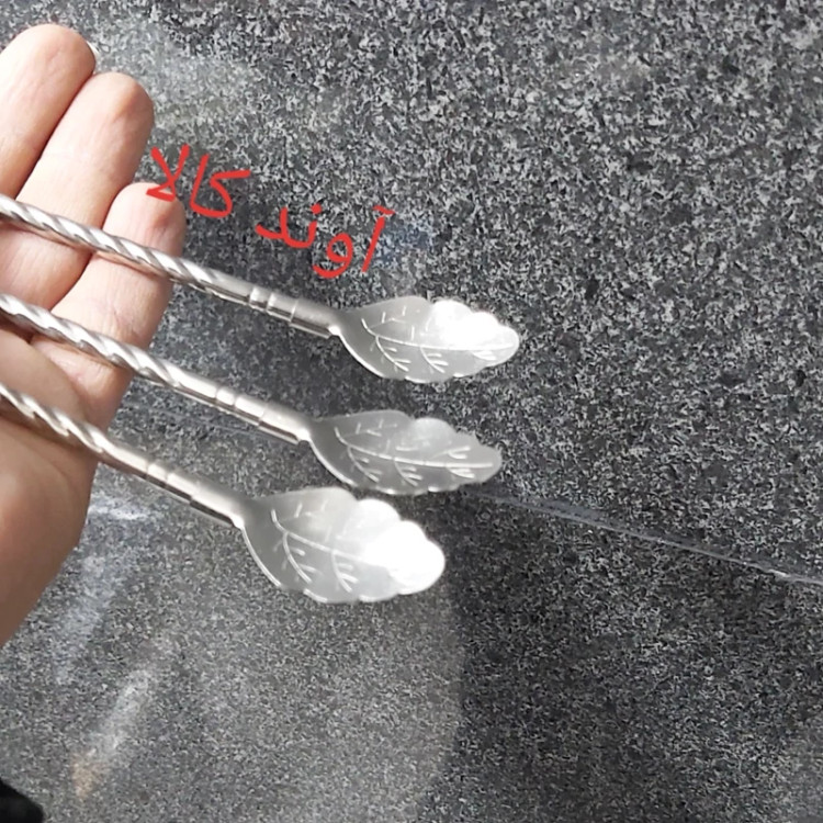 قاشق نی دار استیل طرح برگ فرچه دار6تایی شربت استیل نگیر رنگ ثابت(6تایی)