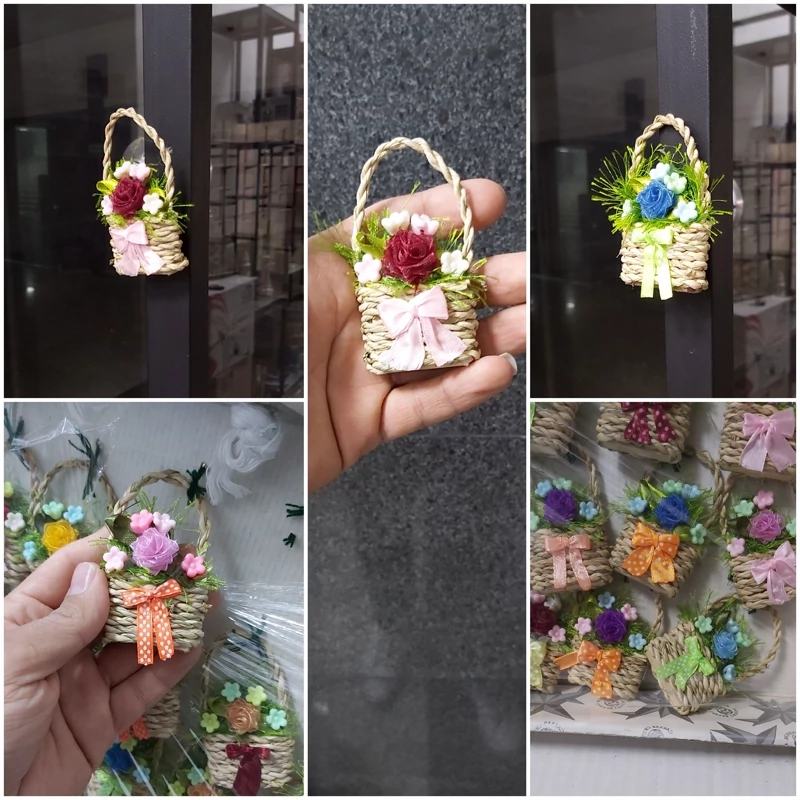گلدان مگنت یخچالی حصیری گل رز .گلدان دکوری کوچک گلدان فانتزی