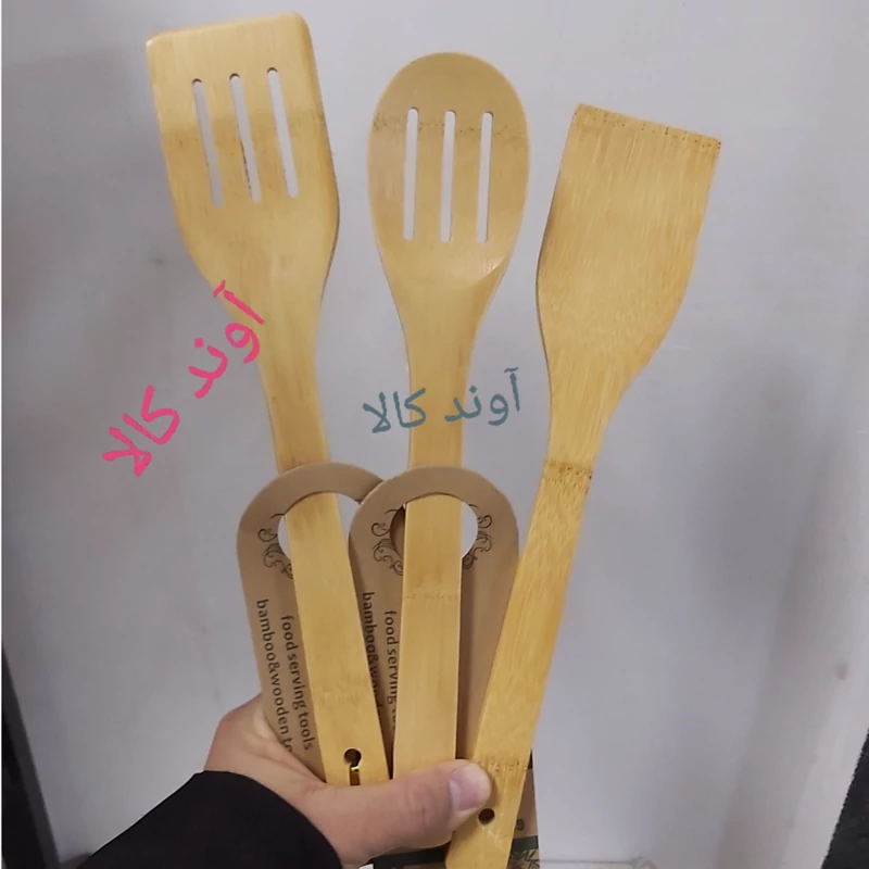 کفگیر چوب بامبو شیاردار  بیضی  تخت(لیسک و کفگیر)
