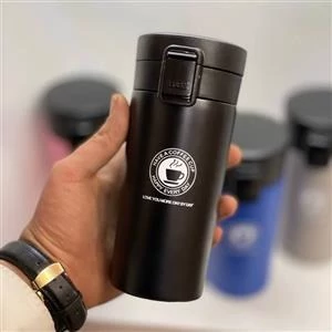 تراول  ماگ 380 میل مدل کافی مشکی(ماگ مسافرتی)جنس استیل304 دوجداره ضد زنگ درب قفل دار صافی دار و آسان نوش (رنگ مشکی)