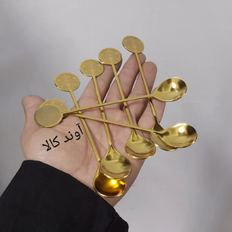 قاشق پذیرایی و دسر ،شربت و چایخوری طلایی استارباکس(6تایی) قاشق چایخوری طرح استارباکس