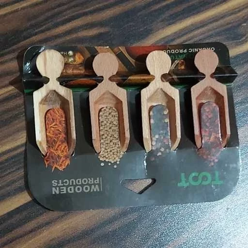 سرطاس پیمانه چوبی کوچک 7cm بسته 4تایی تخت نصفه (پیمانه ادویه)بسته 4 عددی قاشق ادویه