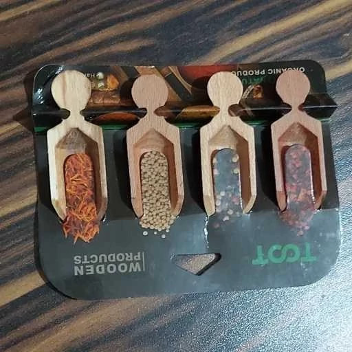 سرطاس پیمانه چوبی کوچک 7cm بسته 4تایی تخت نصفه (پیمانه ادویه)بسته 4 عددی قاشق ادویه