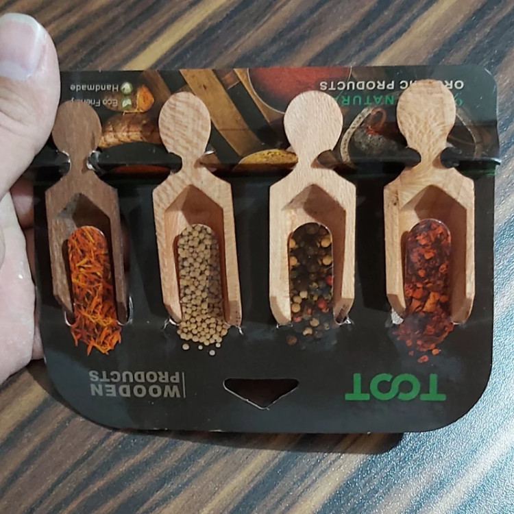 سرطاس پیمانه چوبی کوچک 7cm بسته 4تایی تخت نصفه (پیمانه ادویه)بسته 4 عددی قاشق ادویه