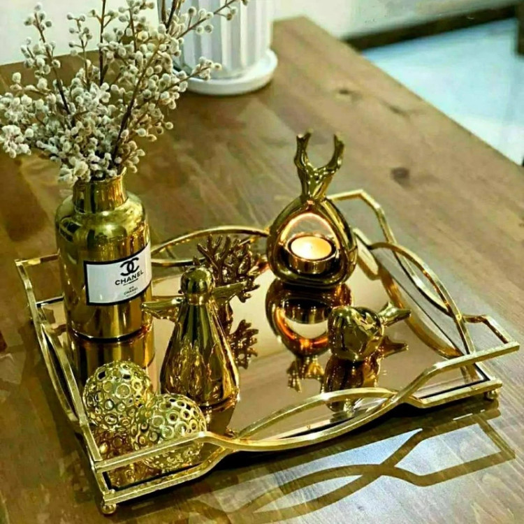 جا وارمر گوزن دکوری سرامیکی طلایی آبکاری pvd ارتفاع15cm