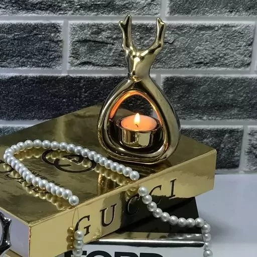 جا وارمر گوزن دکوری سرامیکی طلایی آبکاری pvd ارتفاع15cm