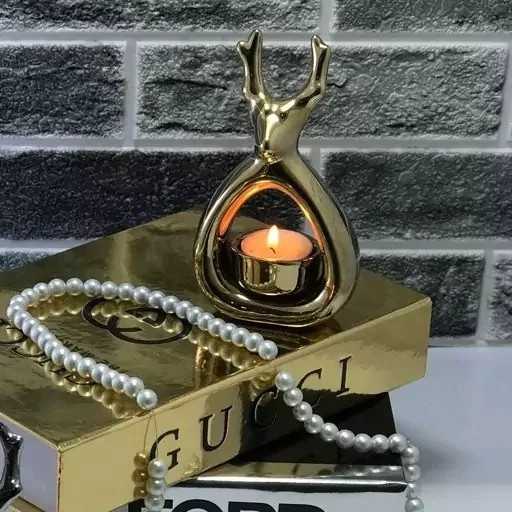 جا وارمر گوزن دکوری سرامیکی طلایی آبکاری pvd ارتفاع15cm