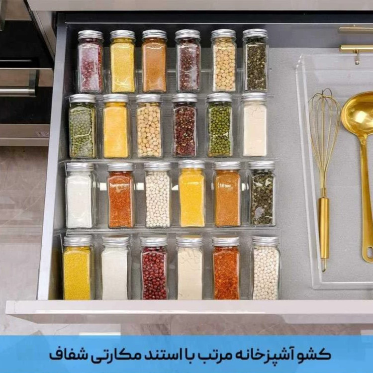 جا ادویه مکارتی ست6عددی چهارگوش همراه نمکپاش درب کانتینری در 3سایز مختلف(سایز موردنظر و تعداد درپوش را انتخاب کنید)