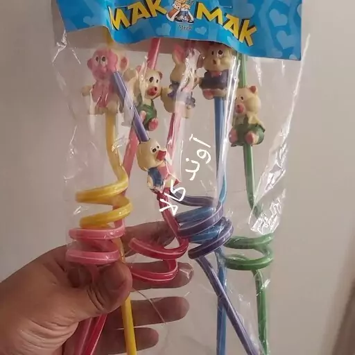 نی شربت عروسکی طرح پیچی رنگی ایرانی6 تایی (هربسته 6عدد)