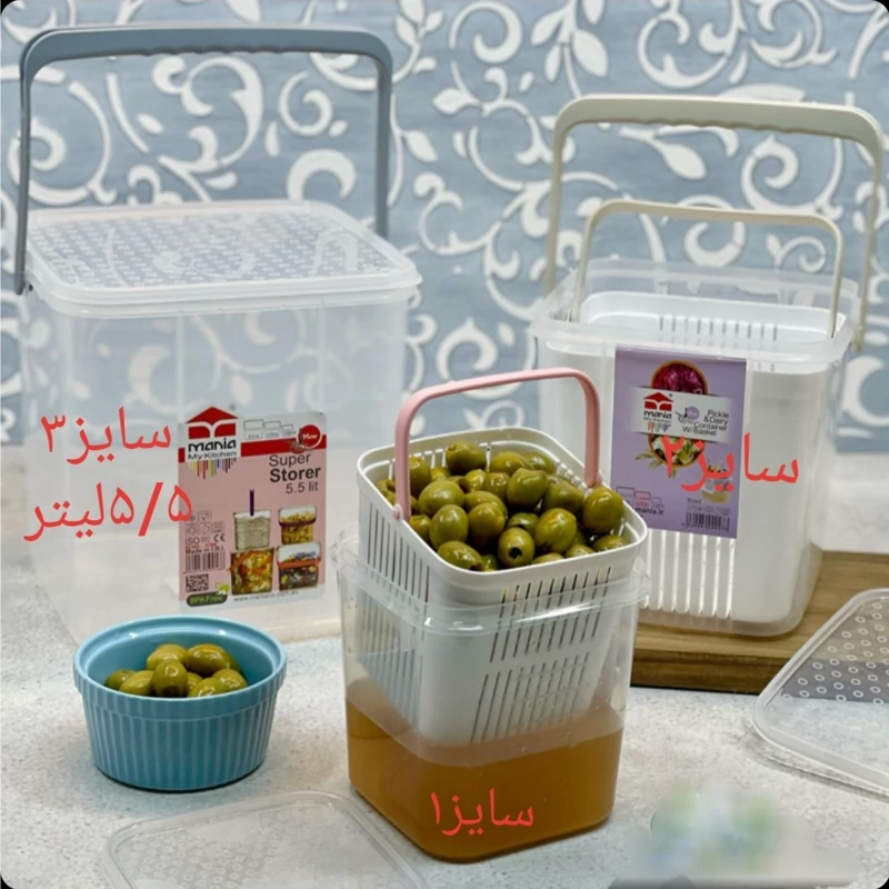 ظرف نگهدارنده بزرگ سایز3 زیتون پنیر خیارشور ترشی سبددار 5.5 لیتر برند مانیا(تکی) 5500ml ظرف لبنیات(به ابعاد دقت شود