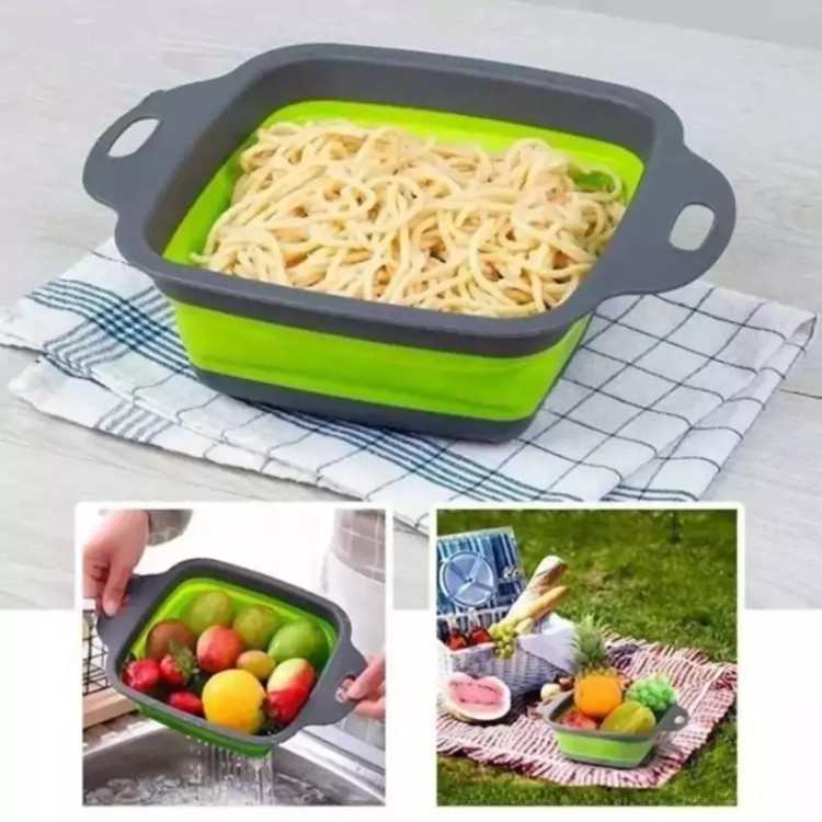 آبکش سیلیکونی تاشو(سبد تاشو مسافرتی کمجا)مربع کوچک