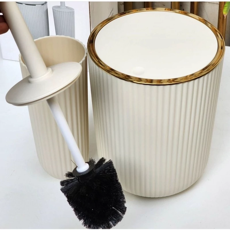 ست سرویس بهداشتی همارا مدل زبرا رنگ کرم طلایی 6 پارچه( سطل بادبزنی)