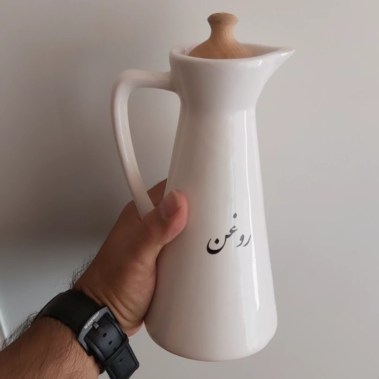 روغن ریز سرامیکی درب چوبی بطری روغن(ظرف روغن سرامیکی)سرکه آبلیمو روغن زیتون