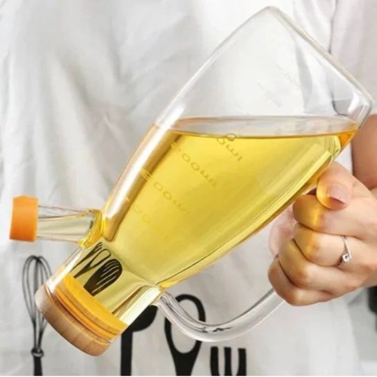 روغن ریز پیرکس درب بامبو 1 لیتری بطری روغن(ظرف روغن پیرکس)