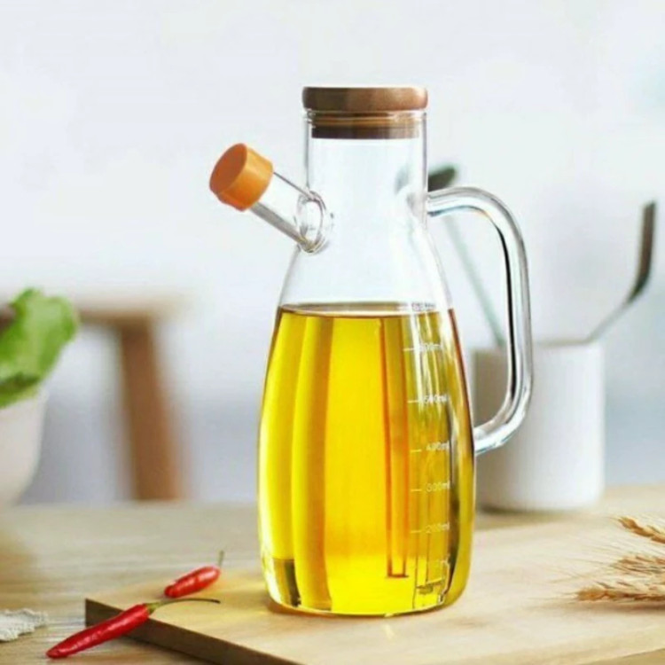 روغن ریز پیرکس درب بامبو 1 لیتری بطری روغن(ظرف روغن پیرکس)