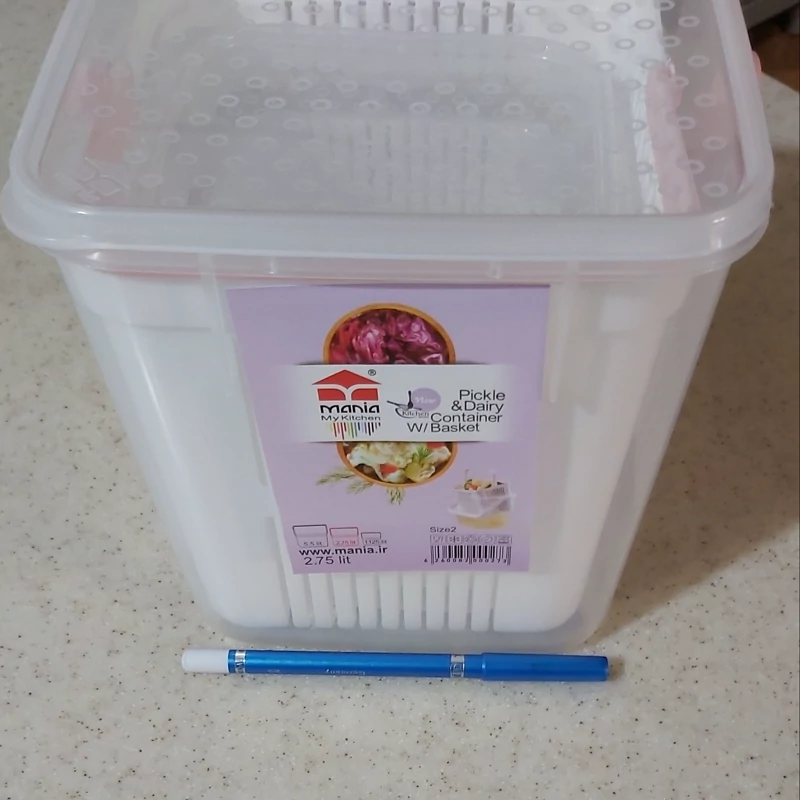 ظرف نگهدارنده زیتون پنیر خیارشور ترشی و ...سایز 2متوسط2.75 لیتر برند مانیا(تکی) ظرف لبنیات (نانو اکرولیک بهداشتی بادوام