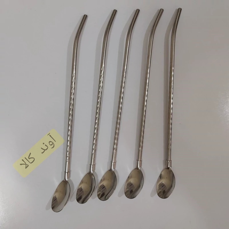 قاشق نی دار شربت و نوشیدنی فرچه دار طرح پیچی( 6 عدد) رنگ استیل با فرچه شست و شو