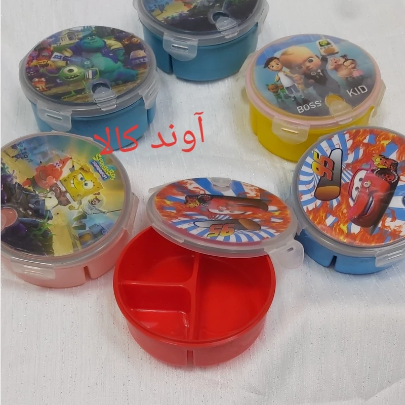 ظرف غذای 3خانه درب دار سوپاپ دار تنقلات و... قابل استفاده درماکروویو (سوپاپ دار) ظرف غذای کودک