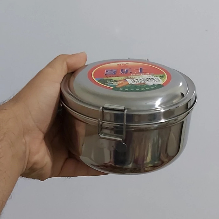 ظرف غذا ناهاربری 2 طبقه استیل قفل دار گرد (استیل نگیر وارداتی)سایز متوسط