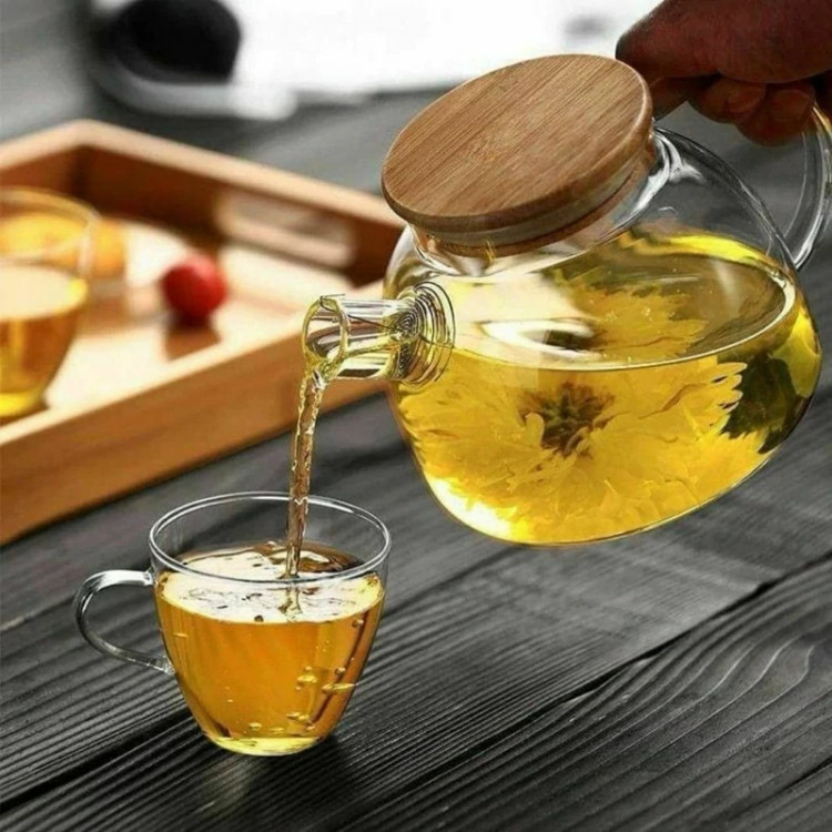 قوری پیرکس درب بامبو استیل 1000میلی لیتر شعله مستقیم(یک لیتر)