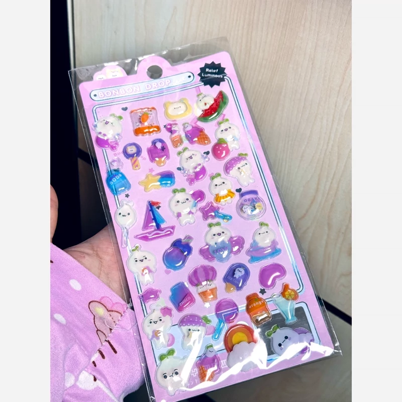برچسب آبنباتی شفاف شب تاب نقلی استیکر تزیین و دیزاین اورجینال وارداتی فانتزی کیوت کرومی ملودی سینامورول پینترستی