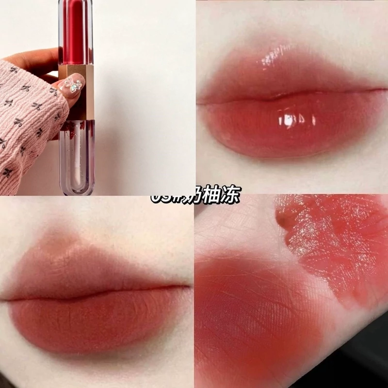 رژ لب طرح دوپ کیکو دو طرفه رژ مایع مات مخملی و برق لب مایه خیس براق کیوت پینترستی رژ کیکو فانتزی رنگ نود و گوشتی دوقلو خ