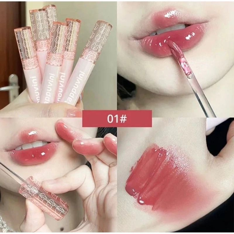 تینت لب شیشه ای خرس تدی پینترستی فانتزی کیوت براق شاداب کننده لب ها و گونه تینت کره ای کریستالی