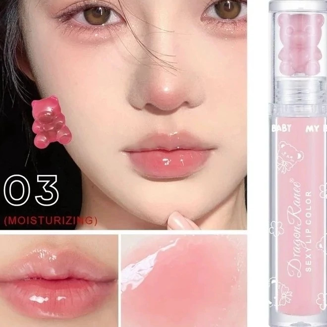 آبرسان لب پاستیل خرس تدی کیوت فانتزی شیشه ای رژ خیس رایحه نعنایی خنک کننده لب تابستانه فانتزی کیوت دخترانه برق لب بالم