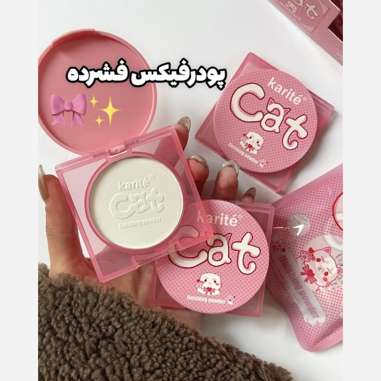 پودر فیکس فشرده سفید کیوت فانتزی کت گربه پیشی بدون پد پینترستی تثبیت کننده آرایش مینی کوچک کیفی فسقلی