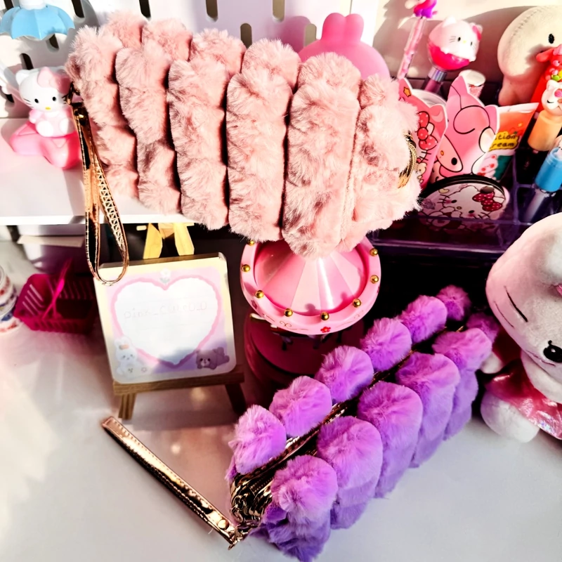 کیف آرایشی پینترستی پنبه ای پشمالویی پشمکی قابل استفاده جامدادی طرح یونیکورنی و گربه ای فانتزی کیوت دخترانه پینترستی