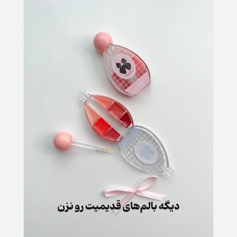 لاک لب برق لب شیشه ای کریستالی خیس پاپیونی پالت 6 رنگ بالم لب خیس کره ای خوشبو نرم کننده و آبرسان لبها