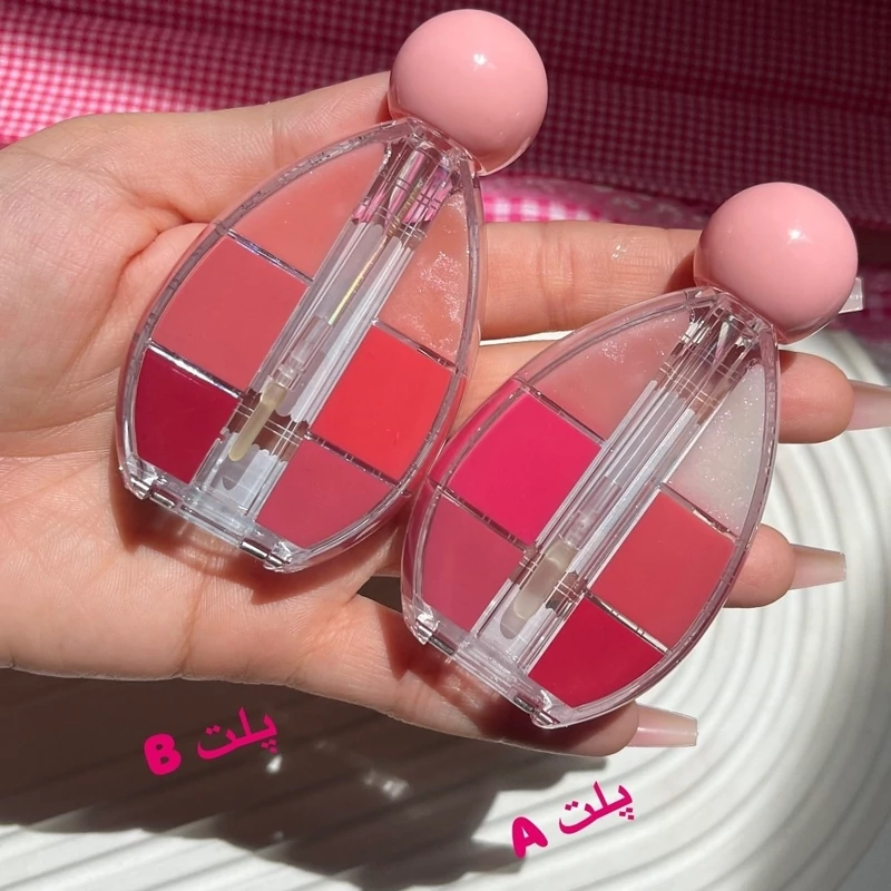 لاک لب برق لب شیشه ای کریستالی خیس پاپیونی پالت 6 رنگ بالم لب خیس کره ای خوشبو نرم کننده و آبرسان لبها