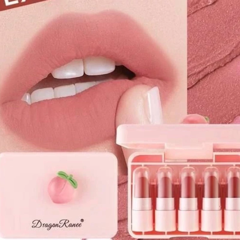 پک رژ لب هلو هویج 5 عددی فانتزی کیوت مات مخملی پیگمنت عالی