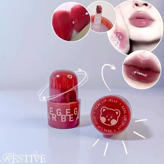 رژ ژله ای خیس کره ای اورجینال بلوطی تدی خرسی آبرسال لب نرم کننده لبها بالم لب بلوط فانتزی کیوت پینترستی گوگولی