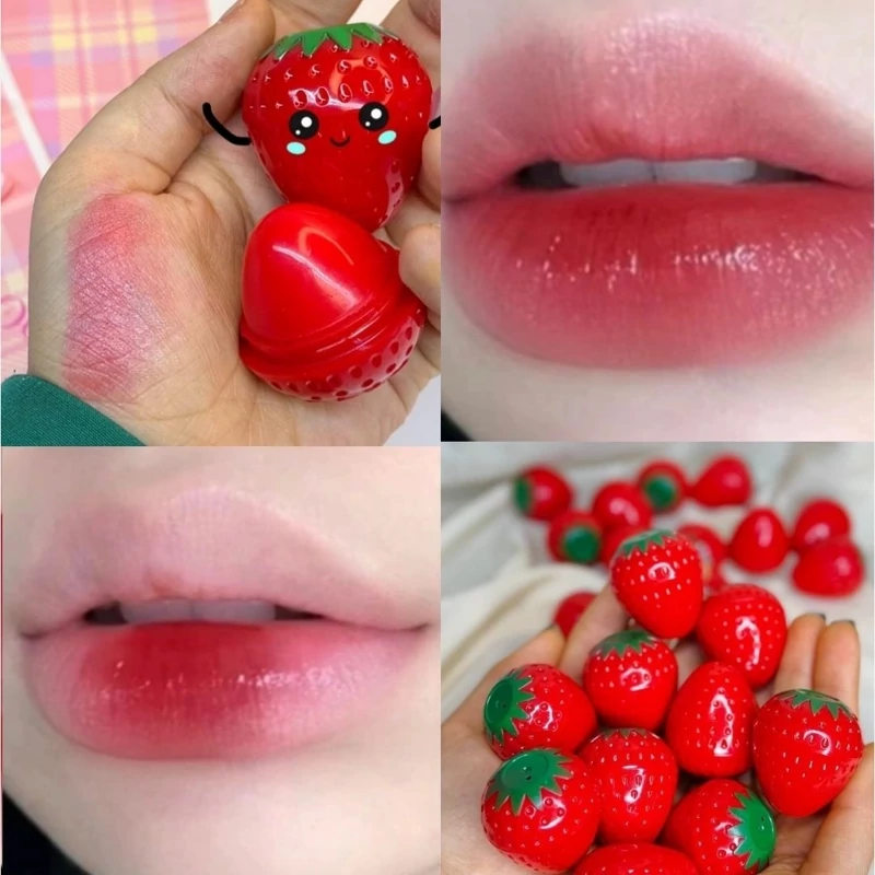 بالم لب توت فرنگی نرم کننده آبرسان شفاف کننده و روشن کننده پوست  فانتزی کیوت توت فرنگی صورتی ملیح دخترونه