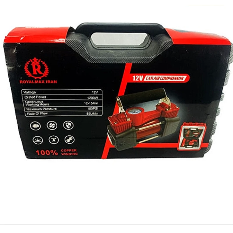 پمپ باد فندکی خودرو دو سیلندر قوی با چراغ قوهcompressor کیفیت عالی