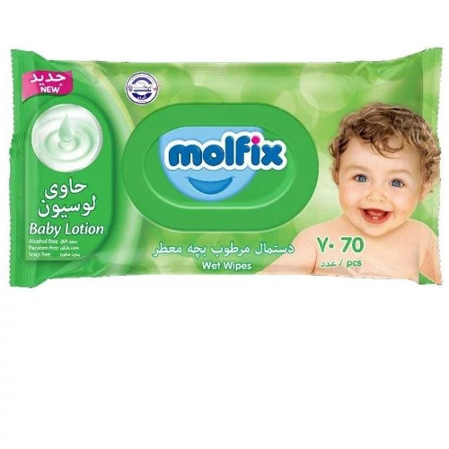 دستمال مرطوب کودک مولفیکس نرم کننده بسته 70 عددی
