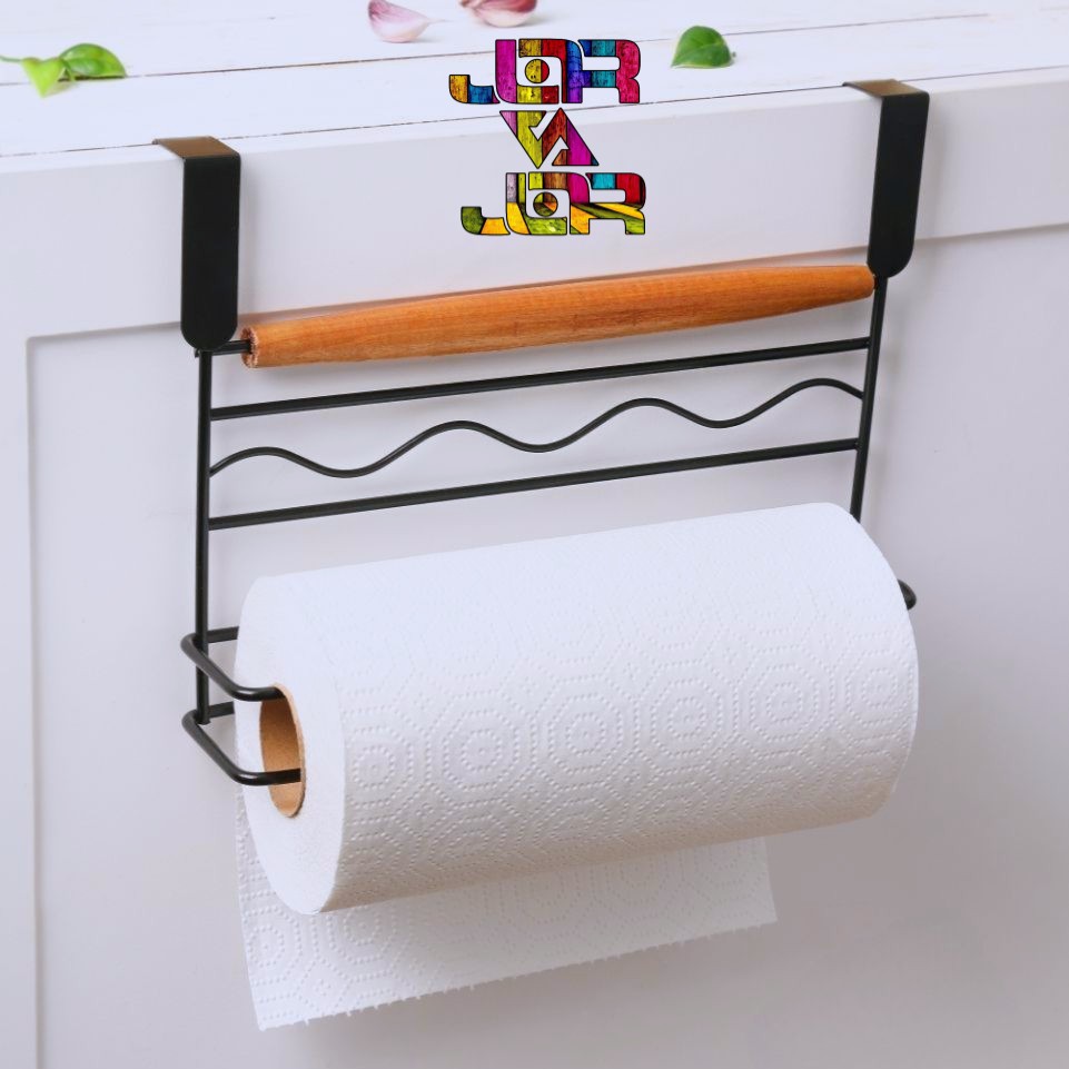 جا دستمال رولی آویز کابینتی فلزی مشکی