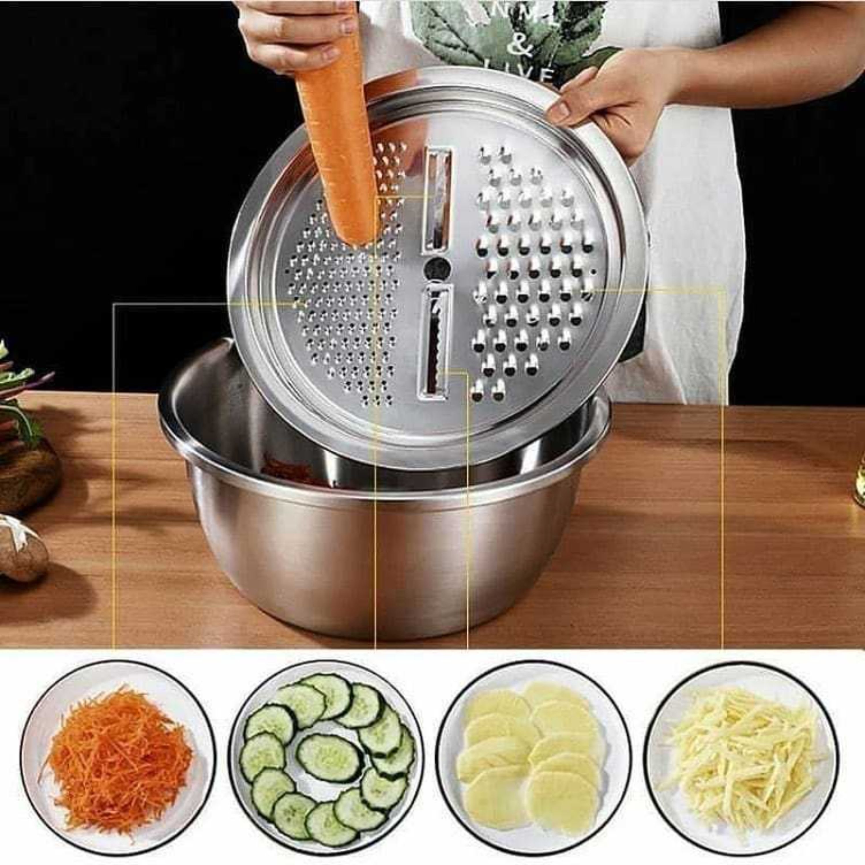 آبکش لگن و رنده استیل قطر26cm ست 3 پارچه کامل برند یونیکUniqe